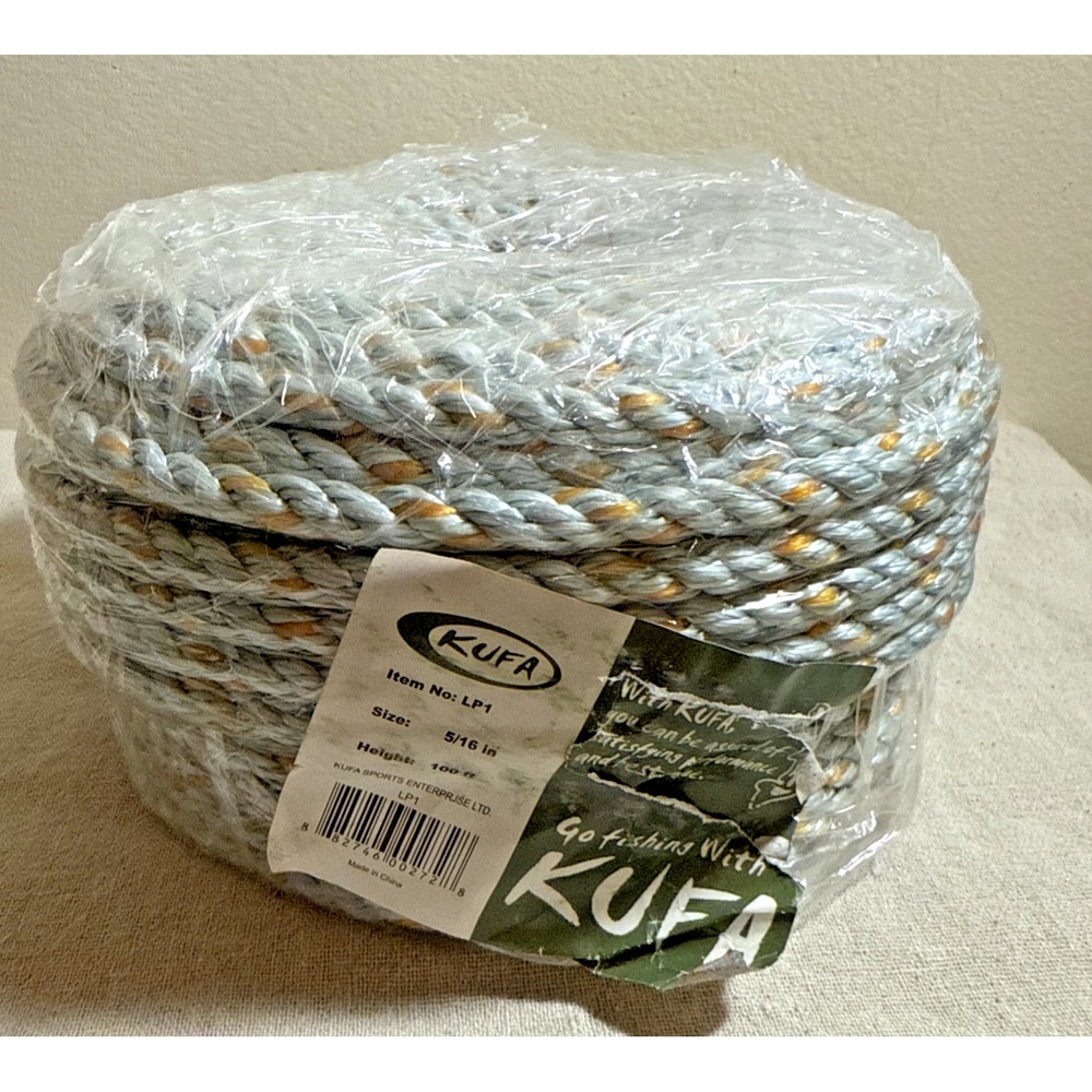 KUFA Sports‎ 5/16 in 100 ft Braided Anchor Rope Gray Gold Fishing Boating